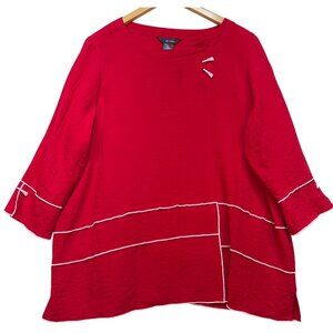 Ali Miles Women's Office Oversized Tunic Top Long Sleeve Size 1X Red Lightweight
